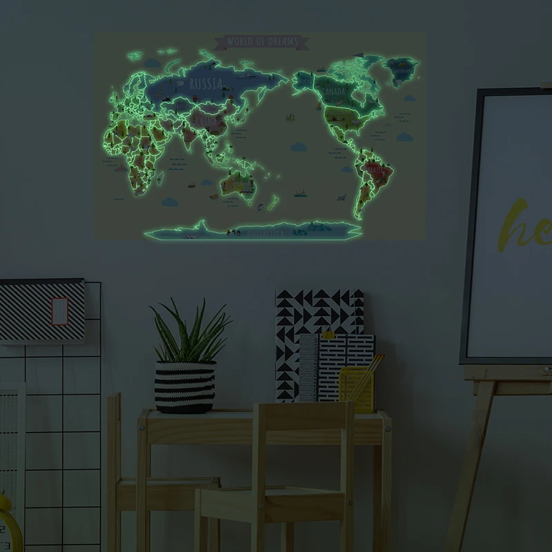 

Luminous World Maps for Wall Removable Adhesive Wall Stickers for Kids Nursery Bedroom Living Room Wall Arts Decor Sticker H-bes