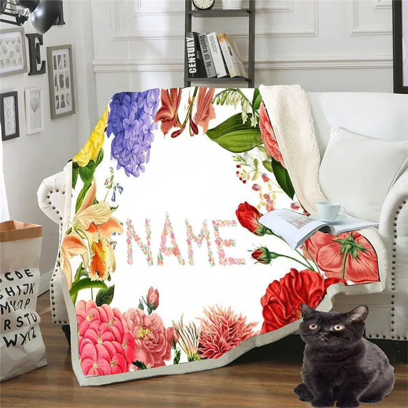 Одеяло с вашим именем и раскладными цветами одеяло на заказ шерпа флис кровать