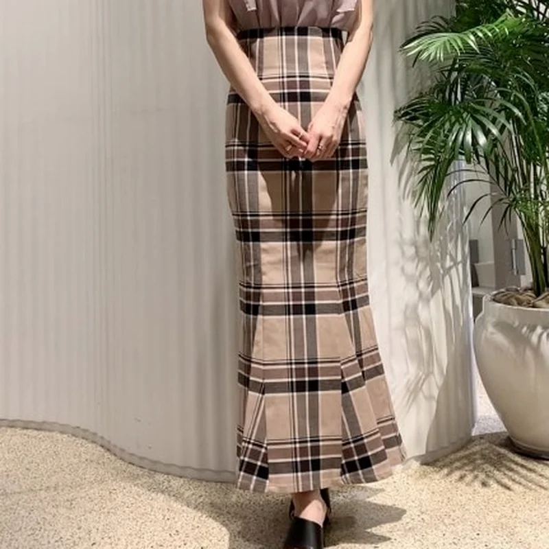 

Kuzuwata 2021 Autumn New Faldas Japanese Style Temperament Women Jupe Solid Plaid High Waist Slim Ruffled A-line Mermaid Skirts