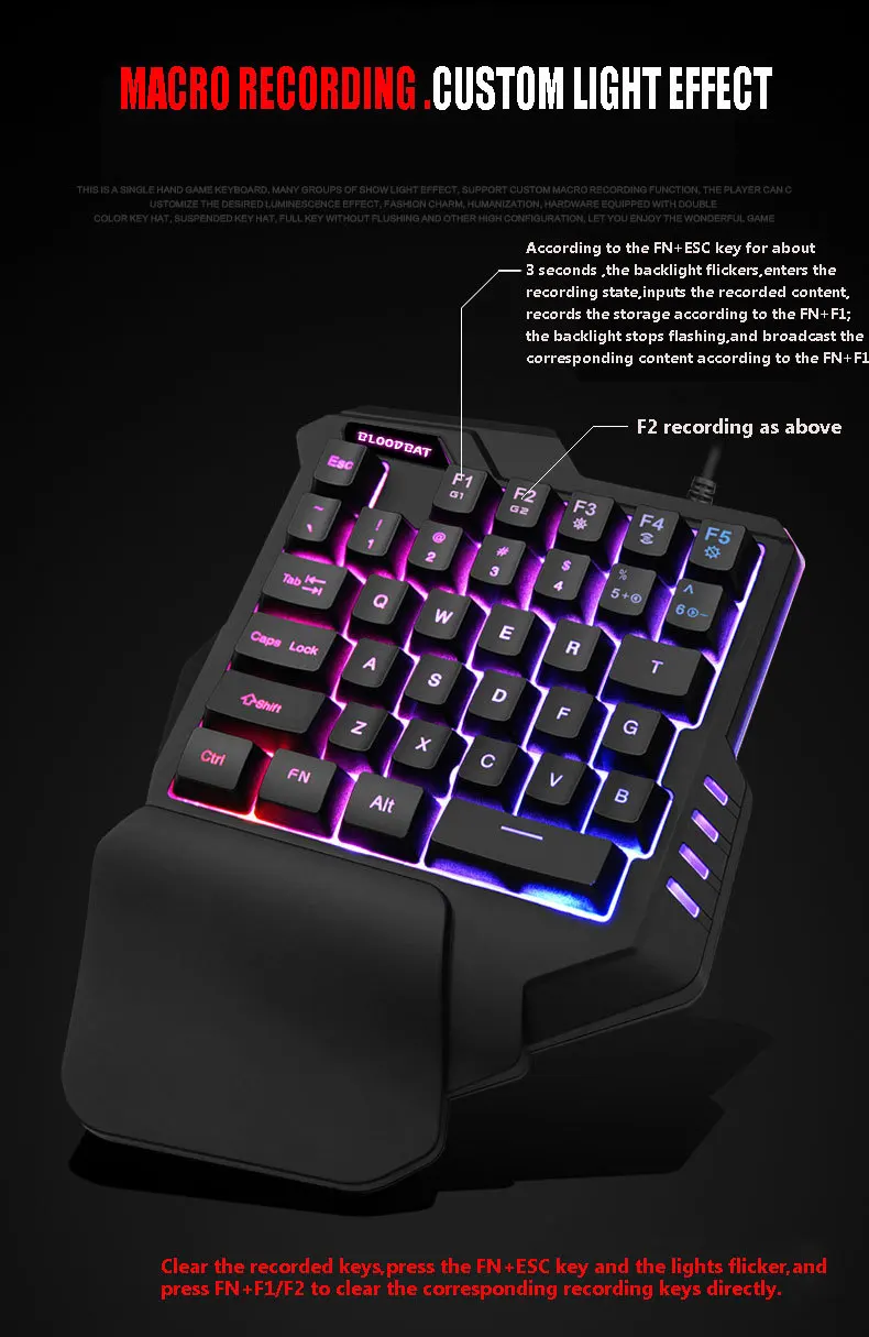 Механическая игровая клавиатура и мышь одной рукой набор с RGB-подсветкой