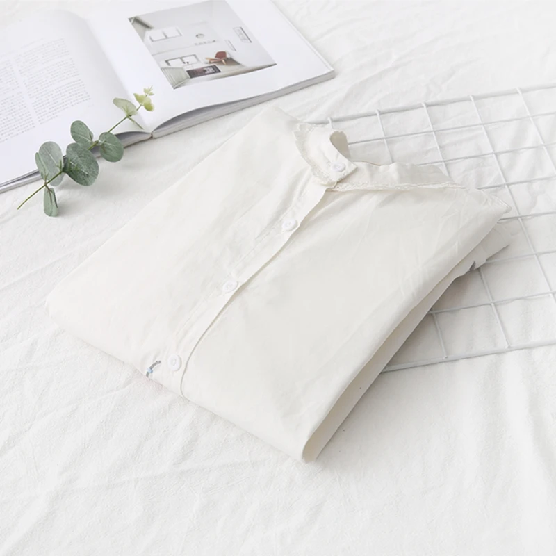 2019 новые летние белые рубашки Женщины блузка свободные 100% хлопок фонарь рукавами