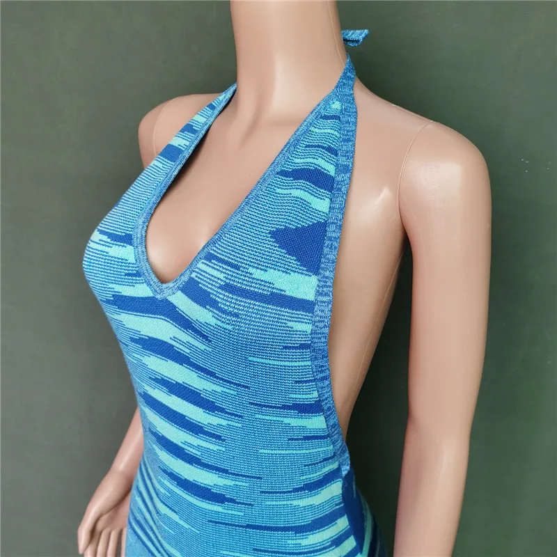 

Vacation Knitted Open Back Halter Mini Dress Summer Clothes for Women Clubwear Beach Bodycon Tank Dresses