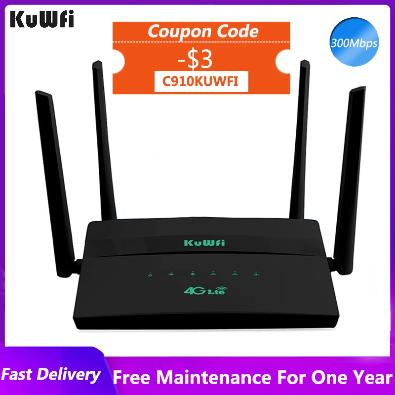 KuWFi 4G Wifi маршрутизатор 300Mbps беспроводной LTE маршрутизатор с слотом для sim-карты Sup порт 32 WiFi пользователи RJ45 порт четыре внешних антенны