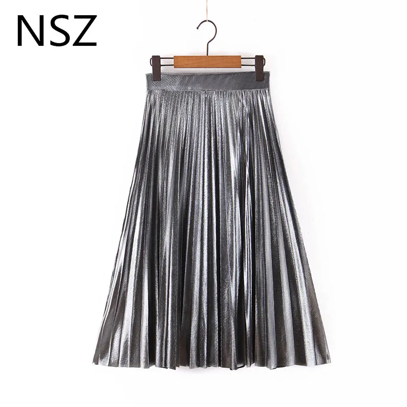 NSZ Женская однотонная яркая плиссированная юбка с высокой талией свободные