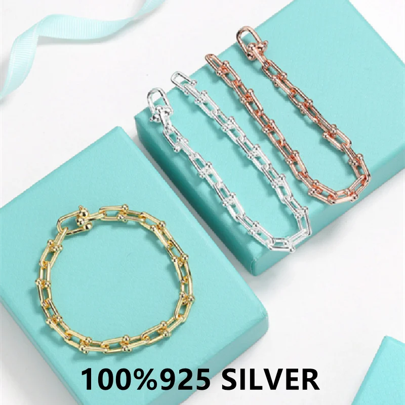 

HardWear Bracelet 18K Rose Gold chain TF 925 Sterling Silver Bracelet female Bamboo chain Christmas gifts a birthday present
