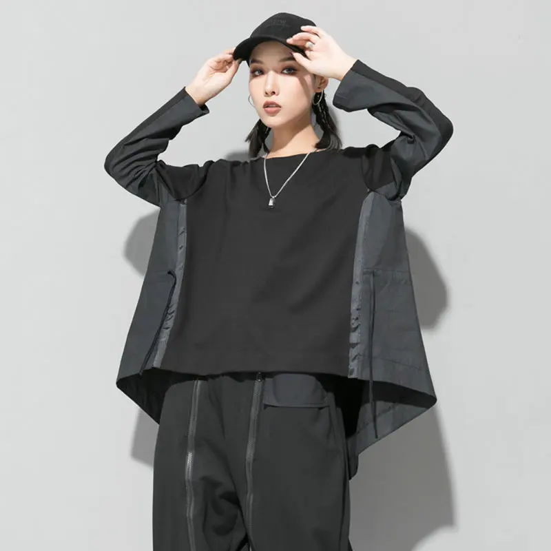 black WLD2607 XITAO Плиссированное Платье-футляр Для женщин футболка модные осенний пуловер элегантный нерегулярные в стиле пэчворк черный маленький новинка, футболка Топ WLD2607 - Цвет: black WLD2607