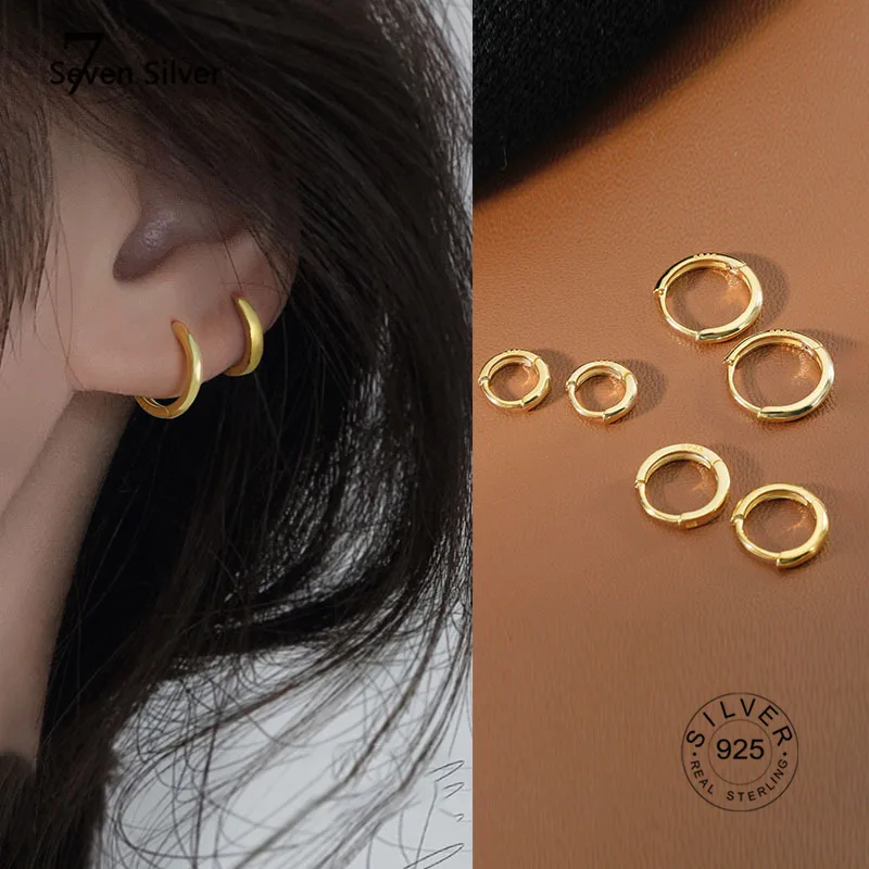

925 Sterling Silver 1 Pair Minimalist Huggie Hoop Earrings For Women Gold Tiny Round Earrings 6mm/8mm/10mm/12mm/15mm