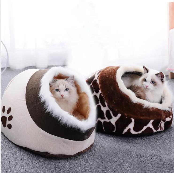 Кошка теплая пещера дом лук дизайн кошка зимний лежак дом плюс толстый бархат для маленький домик для собак для кошки