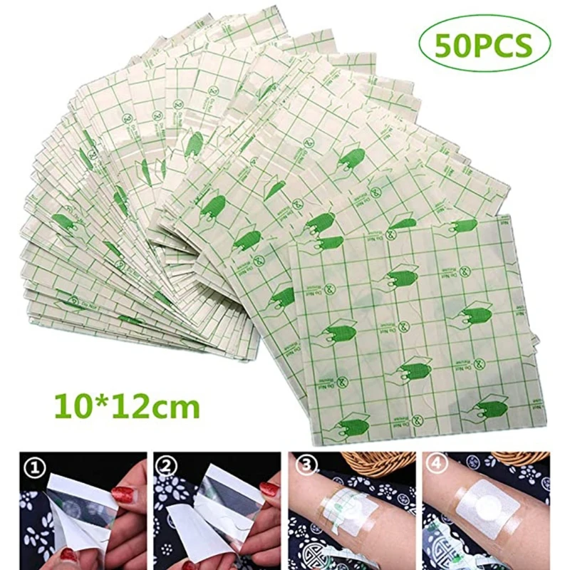 

50Pcs/lot Transparent Tape PU film Adhesive Plaster Waterproof Antiallergic Wound Dressing Fixation Tape self Paste