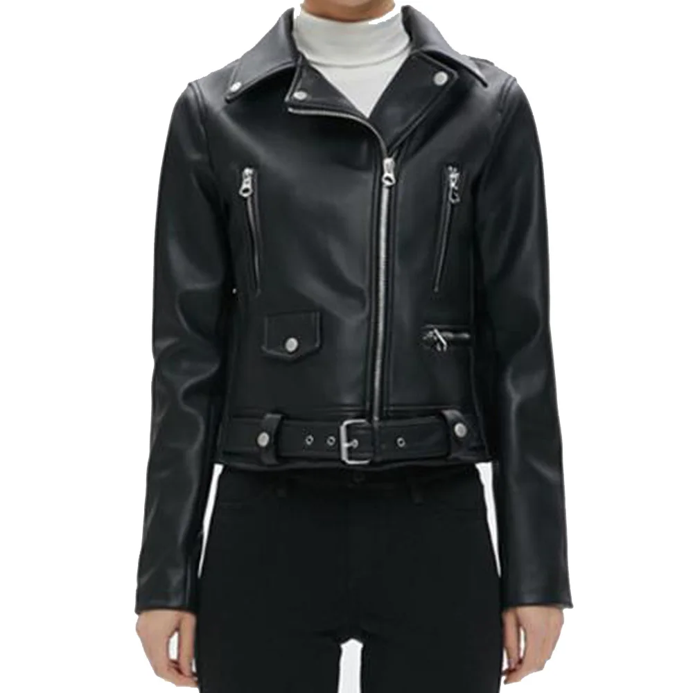 

Women Black Faux Leather Jacket Motor Biker Punk Short Coat Autumn Winter Turn Down Collar Retro Gothic Jacket Zipper Outwear