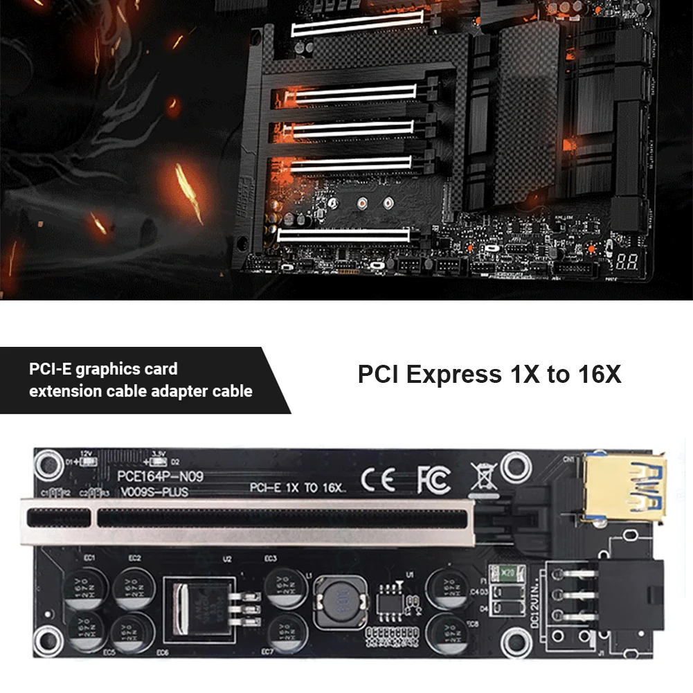 PCIe Riser Ver 009S Plus PCI Express 1x до 16X Адаптерная карта PCI-E удлинитель для BTC Майнер SATA
