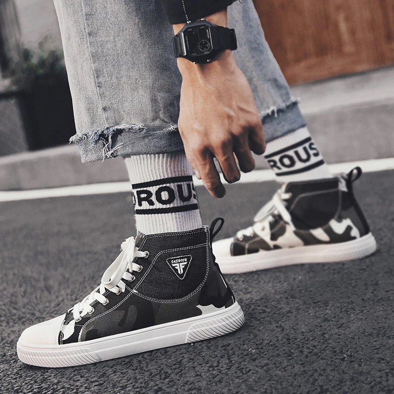 Кроссовки мужские камуфляжные из парусины дышащие с высоким берцем | Спорт и