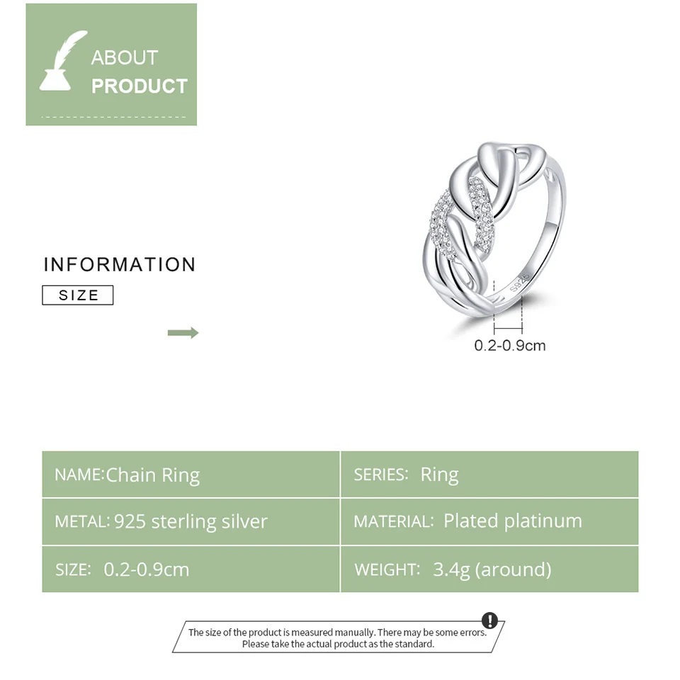 

bamoer S925 Sterling Silver Clear platinum CZ Chain Ring Finger Rings for Women Engagement Wedding Statement Jewelry SCR685