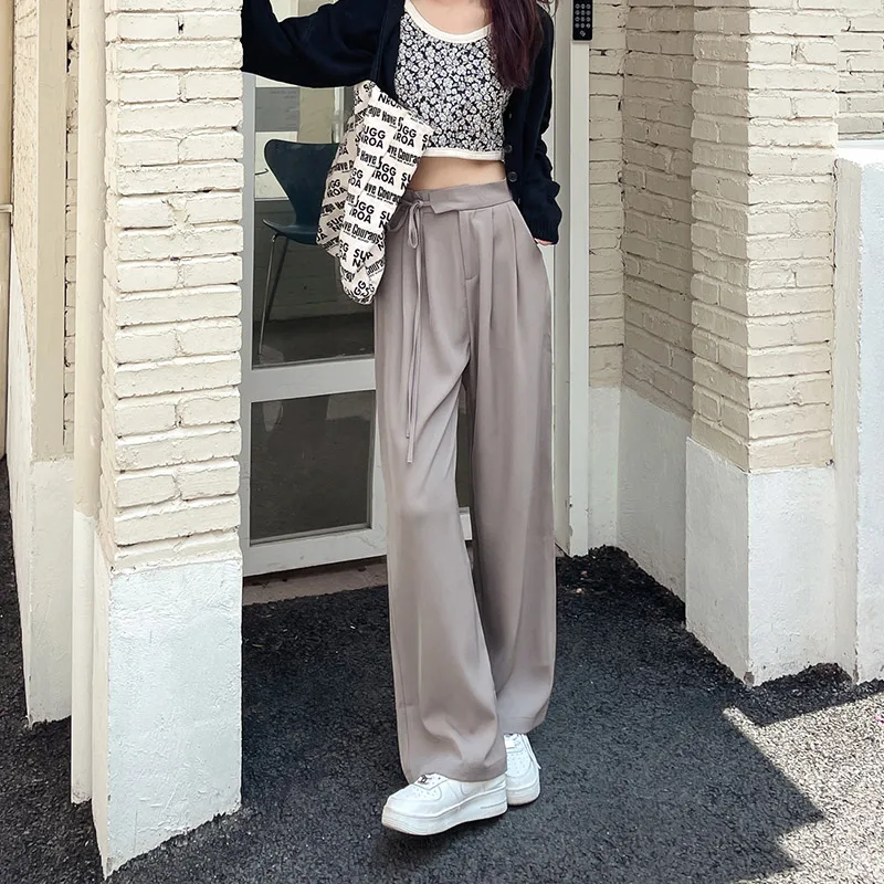 

2022 Spring New Women Suit Trousers Chic Design Sense Loose Style High Waist Wide Leg Simple Casual Straight Female Pants