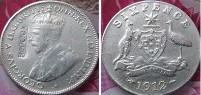 

Австралия 6 пенсов 1912 копировальных монет