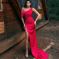 sevintage sexy red mermaid evening dresses long pleats off the shoulder women formal party dress high slit plus size prom gowns