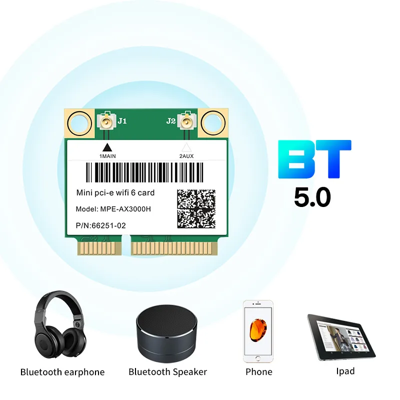 Беспроводная мини-карта pci-e Wifi 6 Двухдиапазонная 3000 Мбит/с MPE-AX3000H bluetooth 5 0 802.11ax / ac 2 4