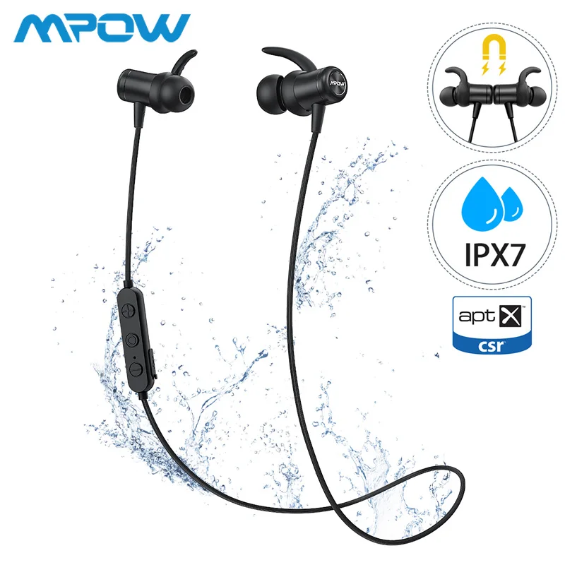 Black Mpow S11 APTX Bluetooth 5,0 наушники Магнитный дизайн IPX7 Wateproof 9H время воспроизведения CVC6.0 Шумоподавление для спортивных смартфонов - Цвет: Black