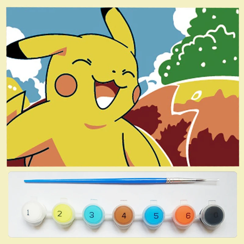 

DIY Paint by Numbers Cartoon Smile Pikachu Colorful Picture Kit for Kids Beginner Painting on Canvas Unique Girl Gift Home Decor
