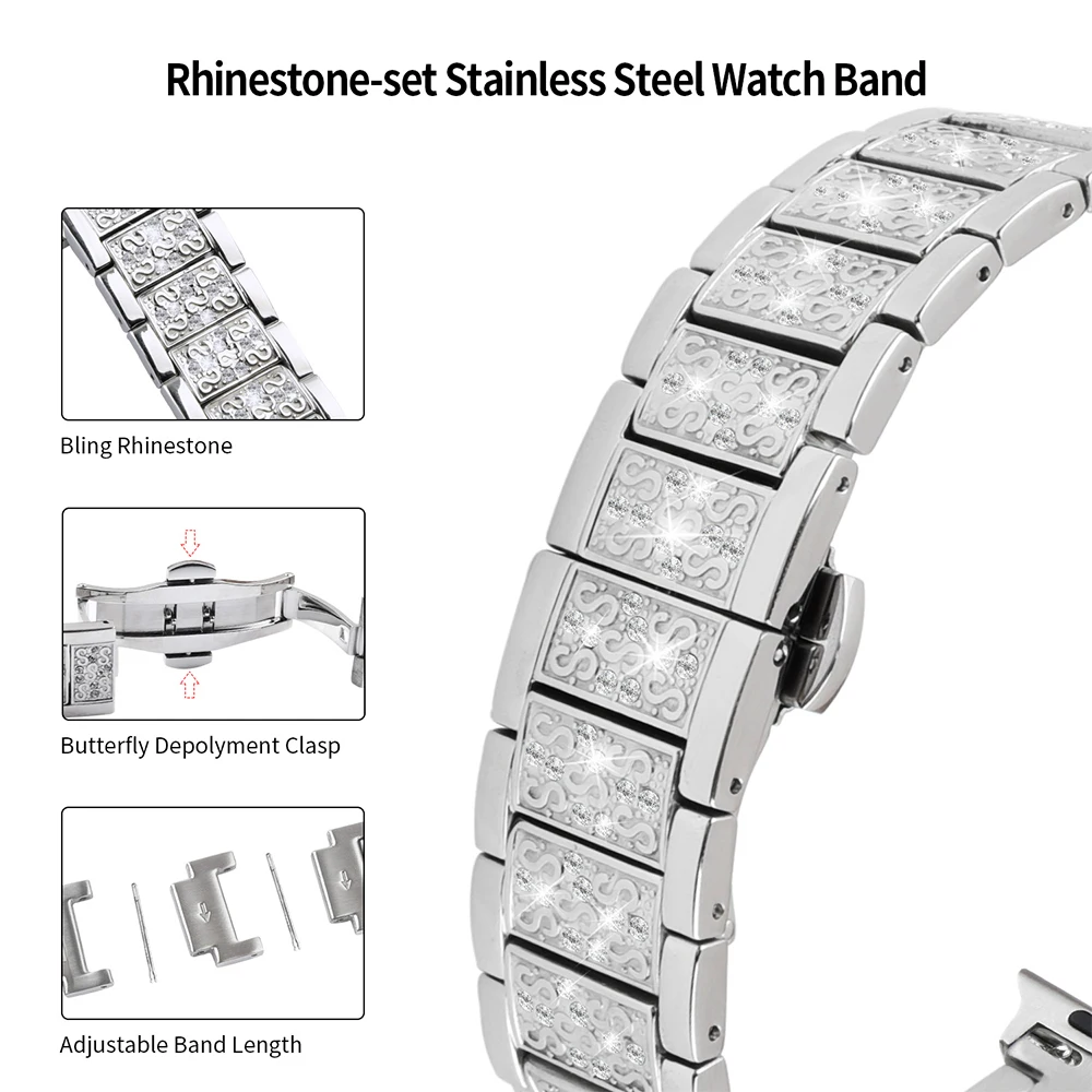 Часы с яркими украшениями Bling ремешок совместим с Apple Watch Series 5/4/3/2/1, металлическое ювелирное изделие лентой со стразами части для наручных часов Apple Watch 38 мм