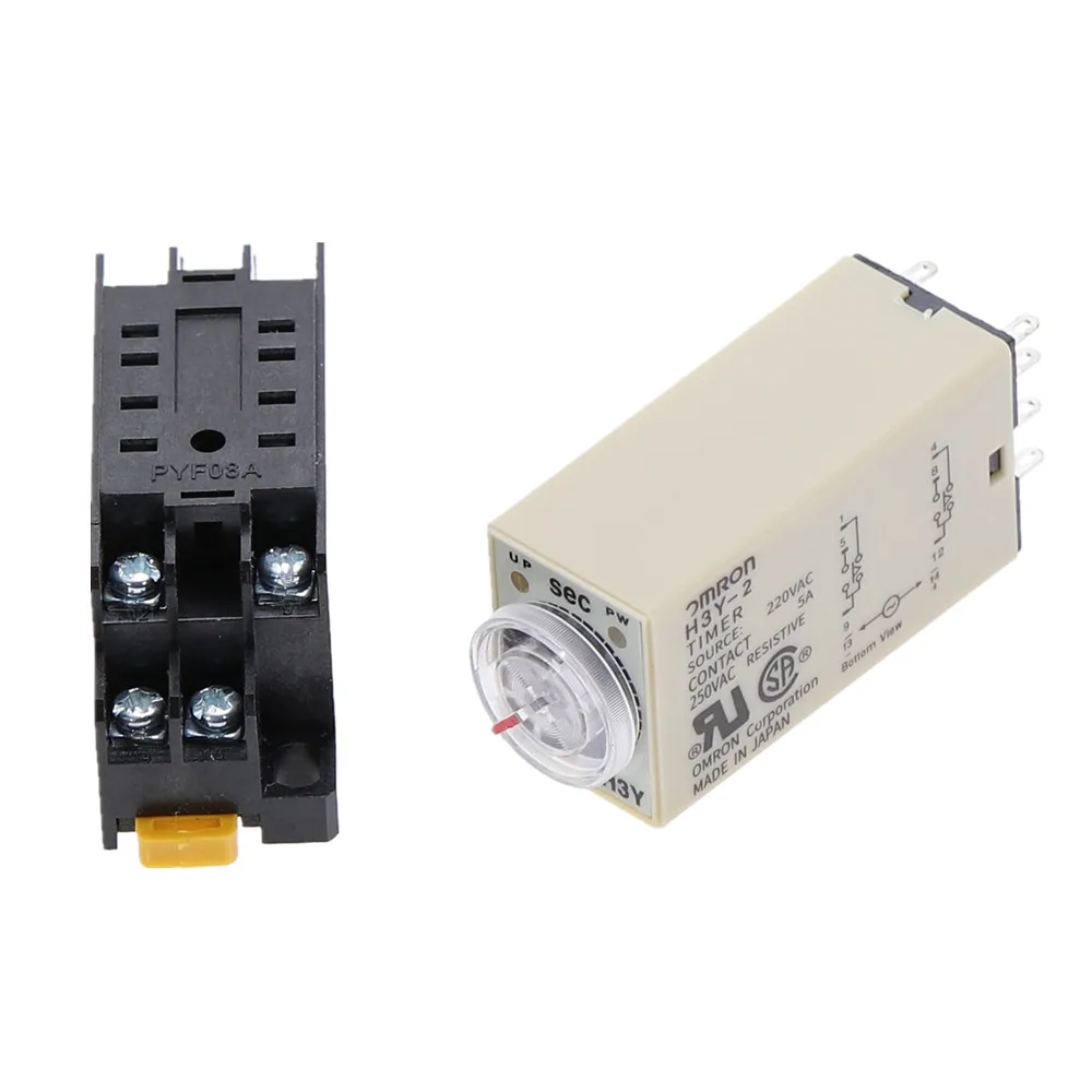 1 шт. H3Y 2 DC 12V 24V /AC 110V 220V Таймер задержки Реле времени 0 5 сек с базой 5A|time relay|delay timerac