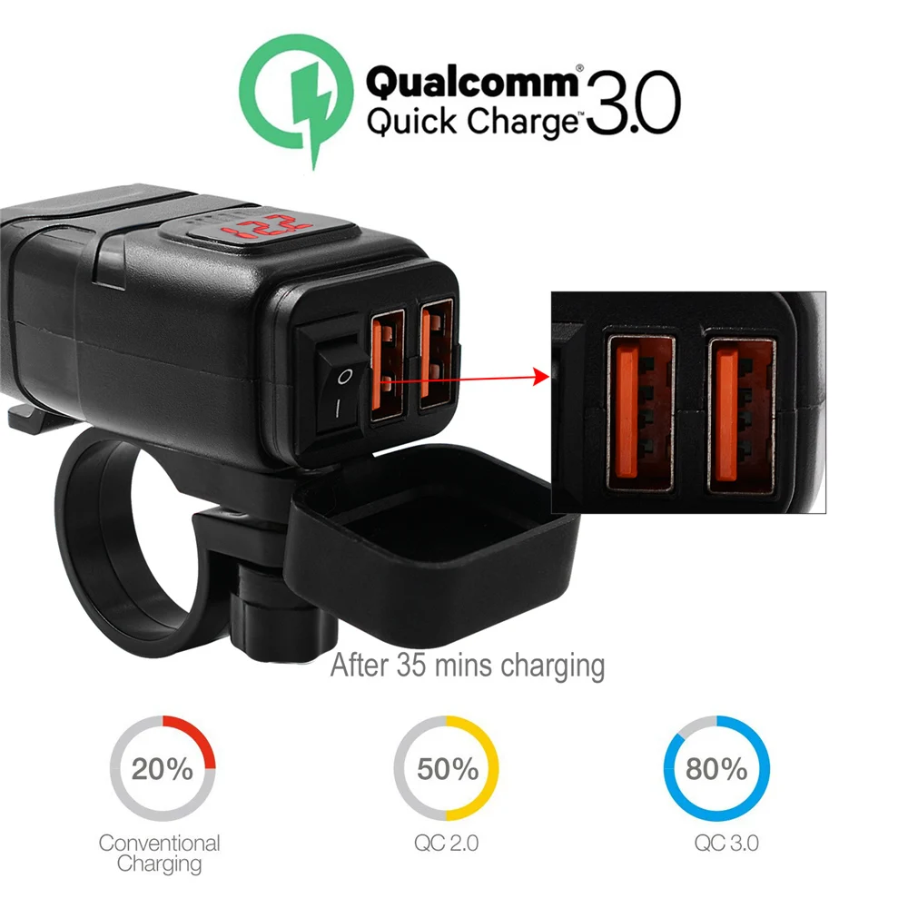 QC3.0 Мотоцикл Руль USB зарядное устройство мото оборудование двойной USB быстрое изменение 12 В адаптер питания для автомобиля мотоцикла