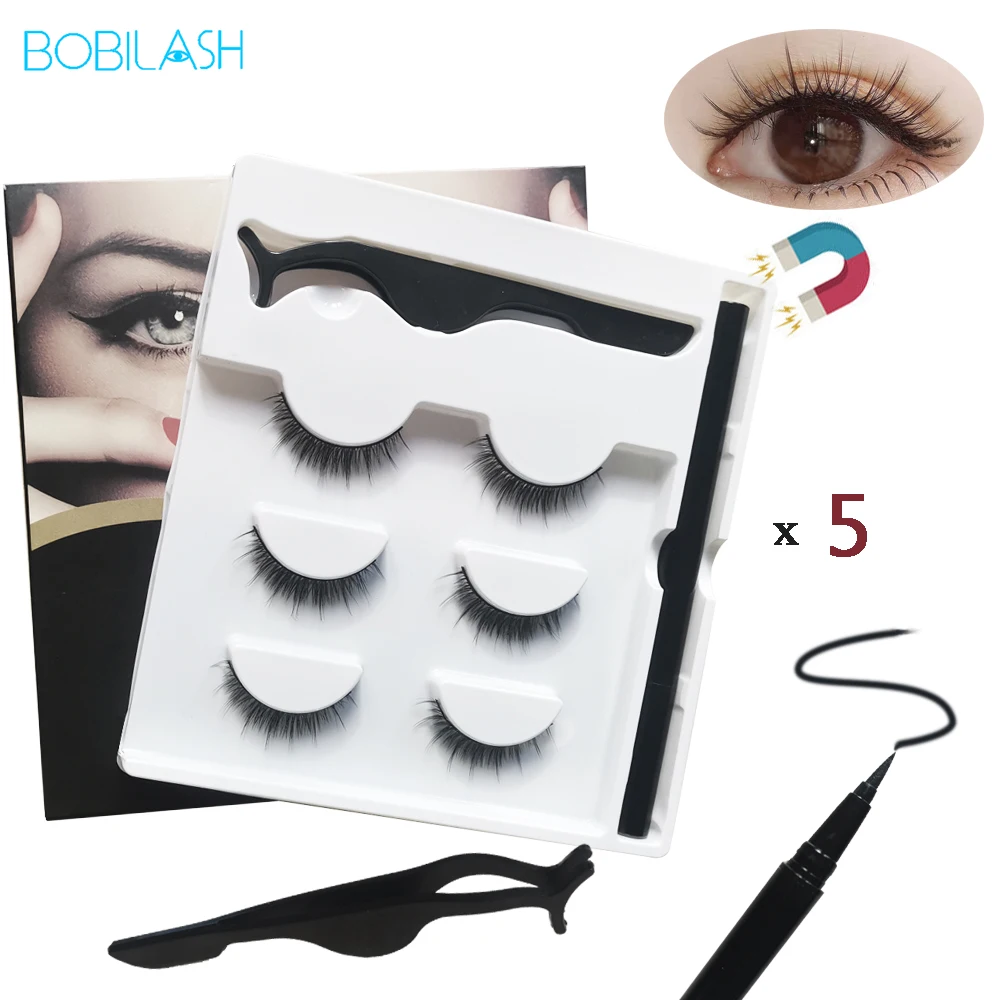 

3Pairs Magnetic Eyelash Set Magnet Liquid Eyeliner Magnetic Lashes&Tweezer Set Repeated Use Waterproof Eyelash Extension