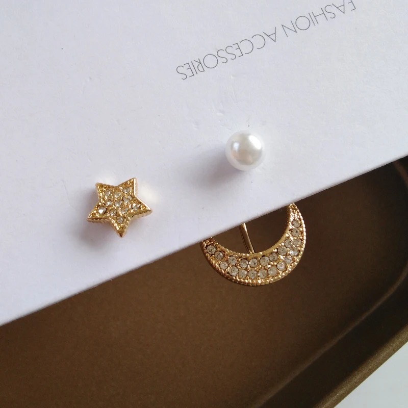 Новые ассиметричные серьги в виде звезды и Луны женские модные корейские