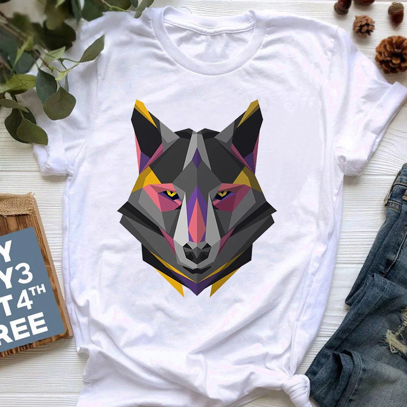 

cool Wolf Printed T-shirts Women Summer Graphic T Shirts Streetwear Funny Animal Short Sleeve Clothing Femme Mujer Camiseta