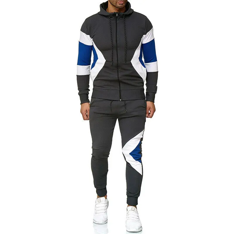 Men's Athletic Casual 2 Piece Tracksuit Pants Hooded Jacket Sweatsuit Sport Set