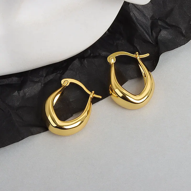 Fashion Gold Thick Hoop Earrings For Women 925 Sterling Silver Luxury Jewelry