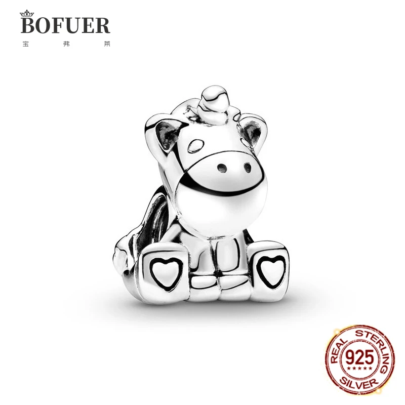 

BOFUER Hot Unicorn Beads Cute Animal Series Charms Fit Original Pandora Bracelets Women DIY Jewelry