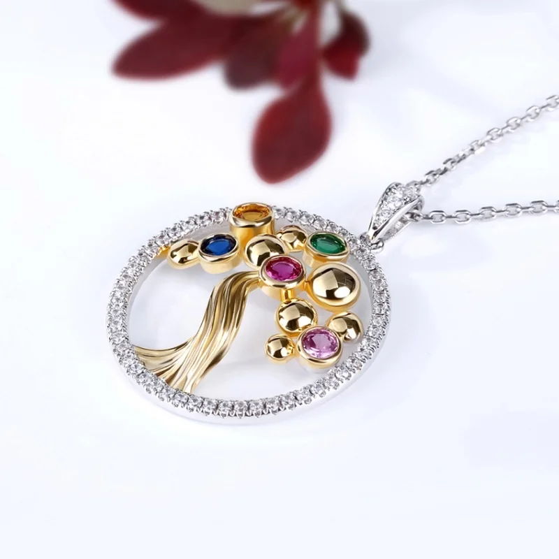 

Popular fashion tree of life round pendant new women zircon five-color necklace romantic banquet wedding charm jewelry gift