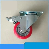 1 pc quality casters 3 inch iron core pu universal wheel with brake medium red round rubber coated game machine caster
