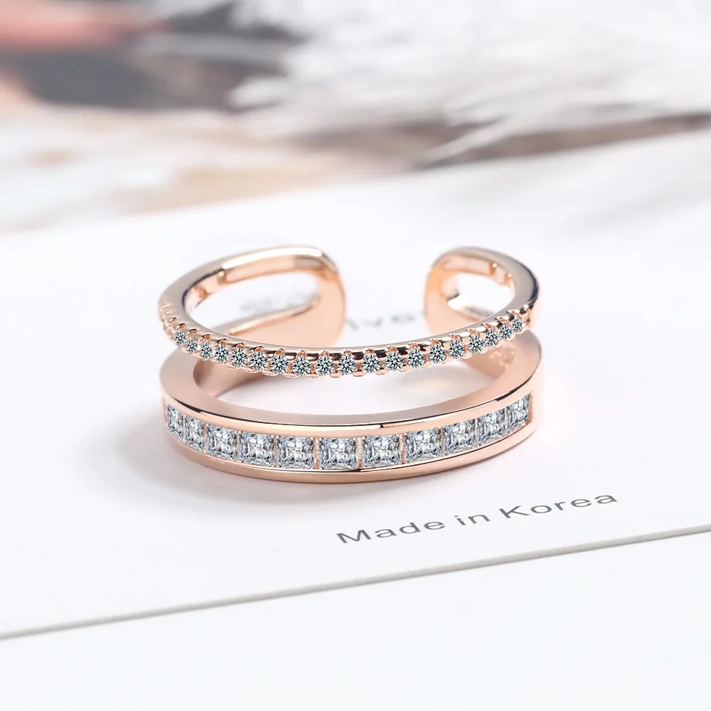 

Double Layer Ring 925 Sterling Silver Women Ring With Cubic Zirconia Adjustable anillos