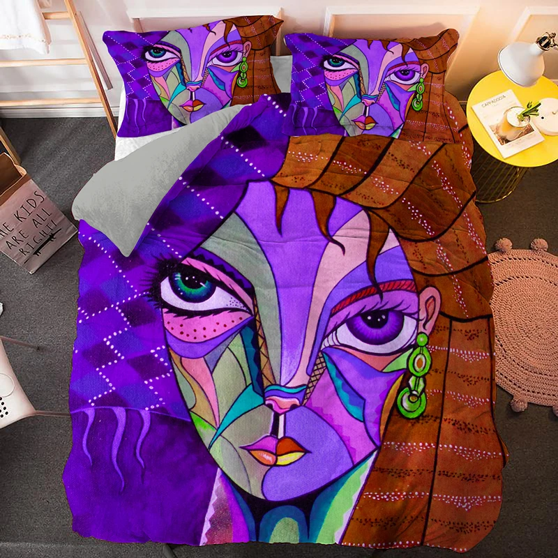 

Psychedelic Abstract Women Illustration Bedding Set Single Double King Queen Size Duvet Cover Sets For Girls 2/3pcs Bedclothes
