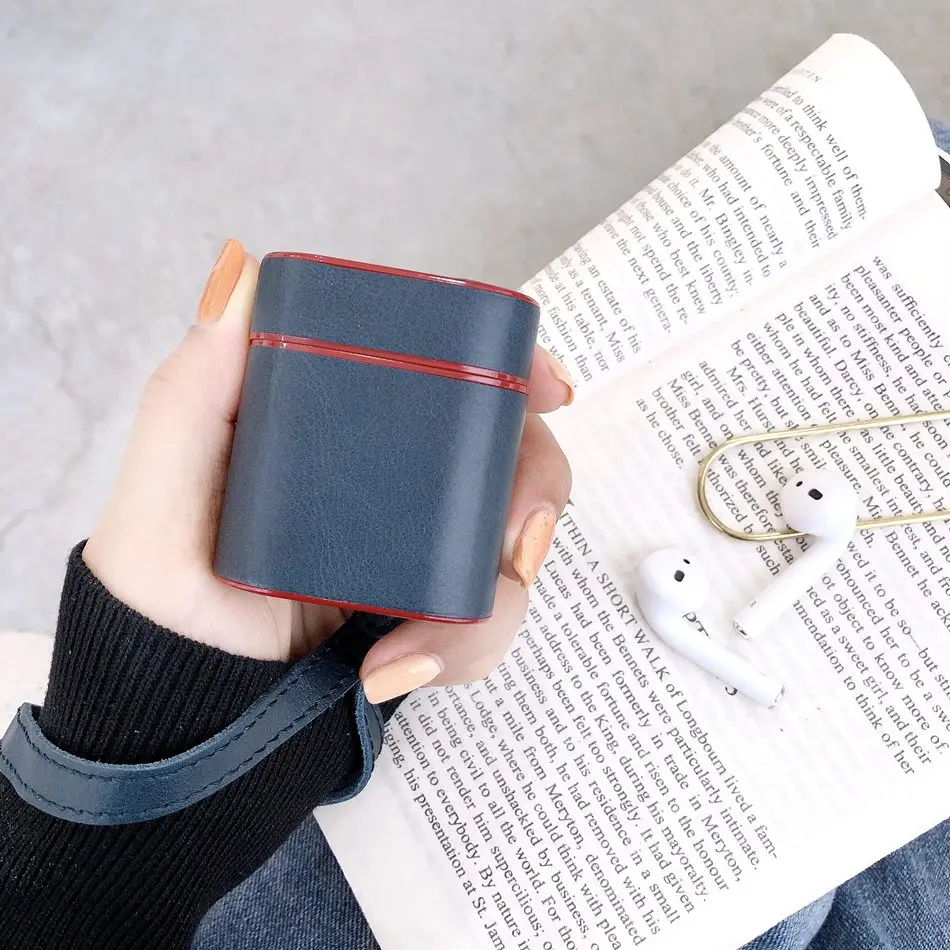 Axbety для AirPods 2 Чехол кожаный чехол для наушников Чехол коробка для Apple Airpods 1 2 Чехол Мягкая микрофибра жесткий чехол - Цвет: Blue with Strap
