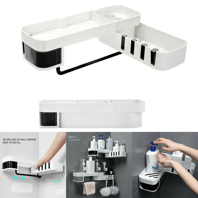 

Corner Storage Rack Bathroom Toilet Bath Seamless Rotating Storage Holders Wall Mounted Shower Gel Bathroom Storage Shelf