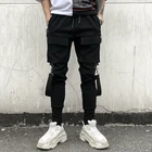 Брюки-карго мужские с множеством карманов, уличные штаны-султанки в стиле хип-хоп, брюки-карандаш в стиле панк, Джоггеры в Корейском стиле, черные