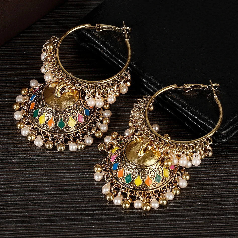 Pendientes Gypsy Ethnic Round Bells Indian Jewelry Earrings Vintage Tribe Jhumka Kolczyki Wedding |