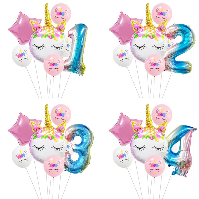 

Rainbow Unicorn Balloon Number Foil Globos 1 2 Year Old Birthday Party Decoration Baby Shower Wedding Ball Kid Toy Unicorn Theme