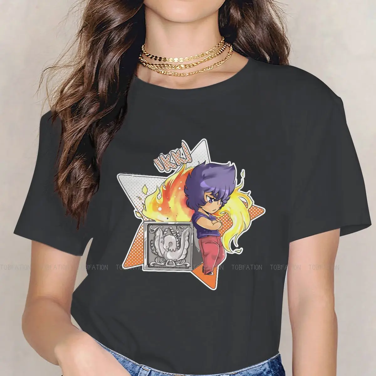 

Футболка женская с рисунком Феникса, Базовая рубашка с рисунком «Рыцари Зодиака», смешной подарок для девушек, аниме Космо атена, 4XL