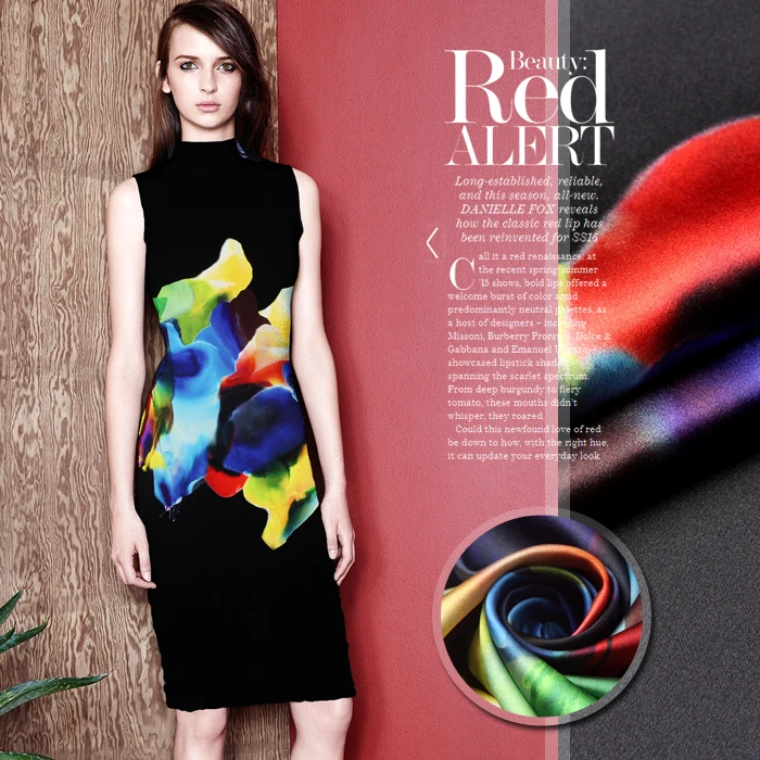 

PRINTED SILK STRETCH SATIN 118cm width 19momme Black Fabric With Digital Printing Positioning Pattern 1.3 M