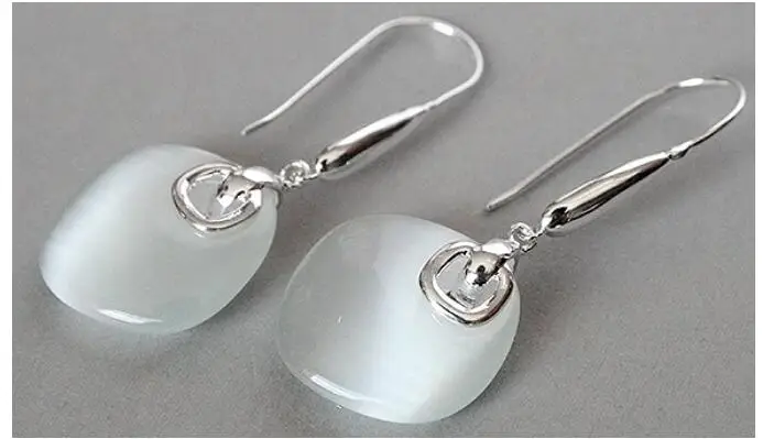 

LADY'S ELEGANT WHITE OPALS 925 SILVER HOOK DANGLE EARRINGS 1.8" Silver natural gem/stone/coral/opal Marcasite