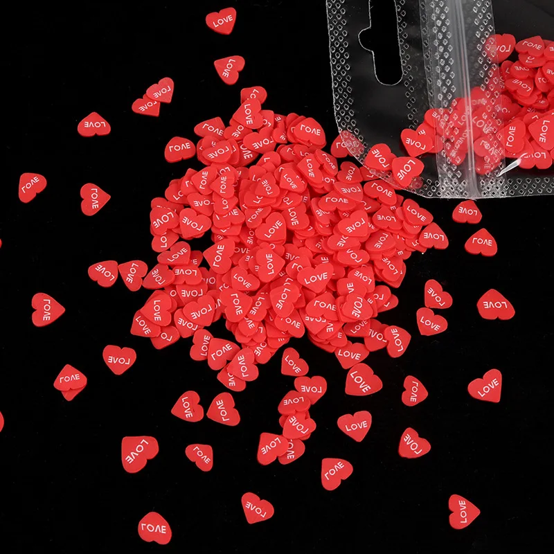 

10g/bag 3D Heart-shaped Slice Sticker Polymer Clay DIY Design Letter Slice Nail Art Slider Fashionable Nail Art Deco Accessories