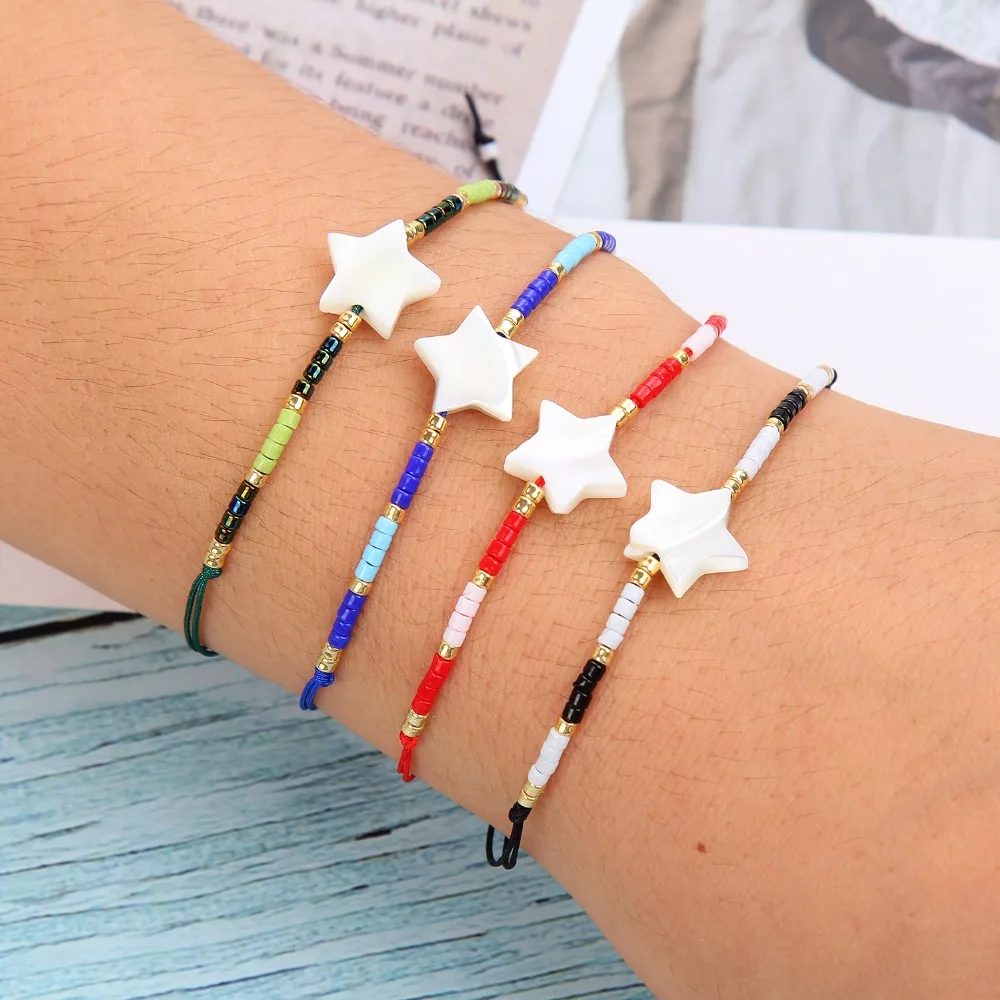 

12pcs/set Crystal Beads Handmade Braided Bracelet Bohemian Shell Star Charms Bracelets High Quality Colorful Jewelry for Women
