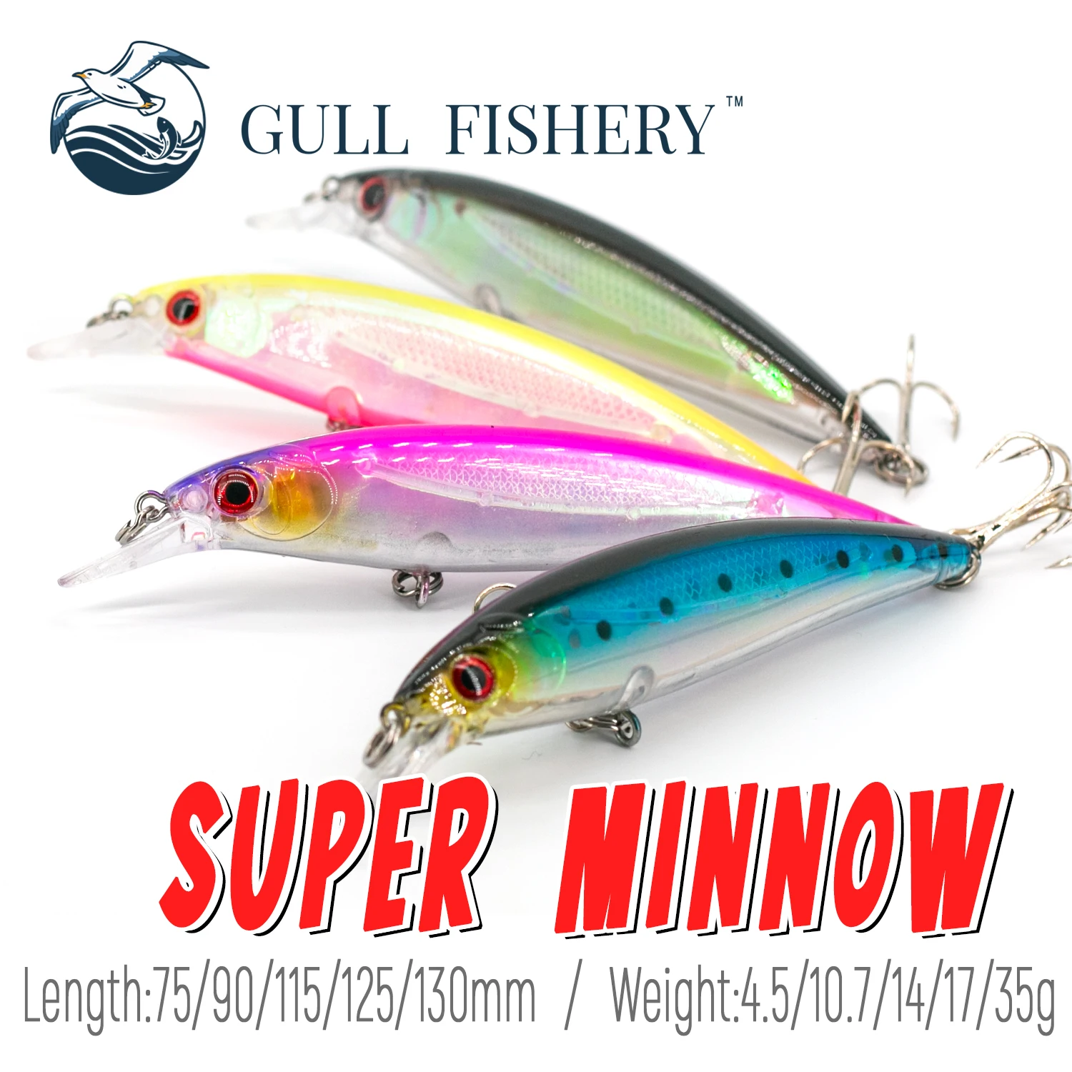 

GULL FISHERY 75/90/125/130mm Hot Model Fishing Lure Hard Bait Wobbler Sinking Crankbait Minnow Pike Bass Carp Swimbait Tackle