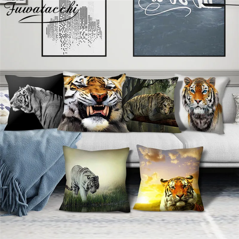 

Fuwatacchi Animal Cushion Covers King of The Forest Tiger Pillow Cases Cotton for Bedroom Sofa Decorative Pillow Covers 45*45cm