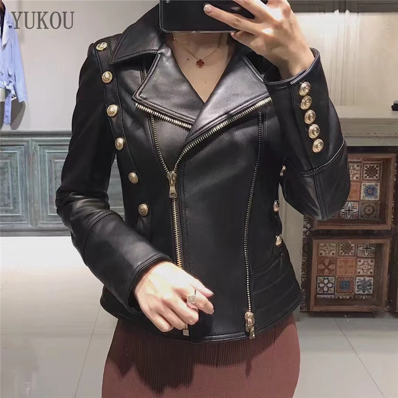 

2020 Woman Coats 100%Sheepskin Female Jackets Motorcycle Clothing Real Sheepskin Leather Short Ladies