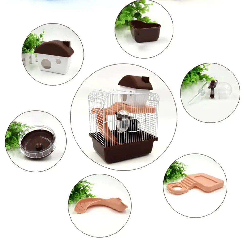 Coffee Yfashion Hamster Cage Hamster Cage Hamster Cage Castle Cage Double-deck Hamster Cage Cage with Cabin 23*17*30 cm - Цвет: Coffee